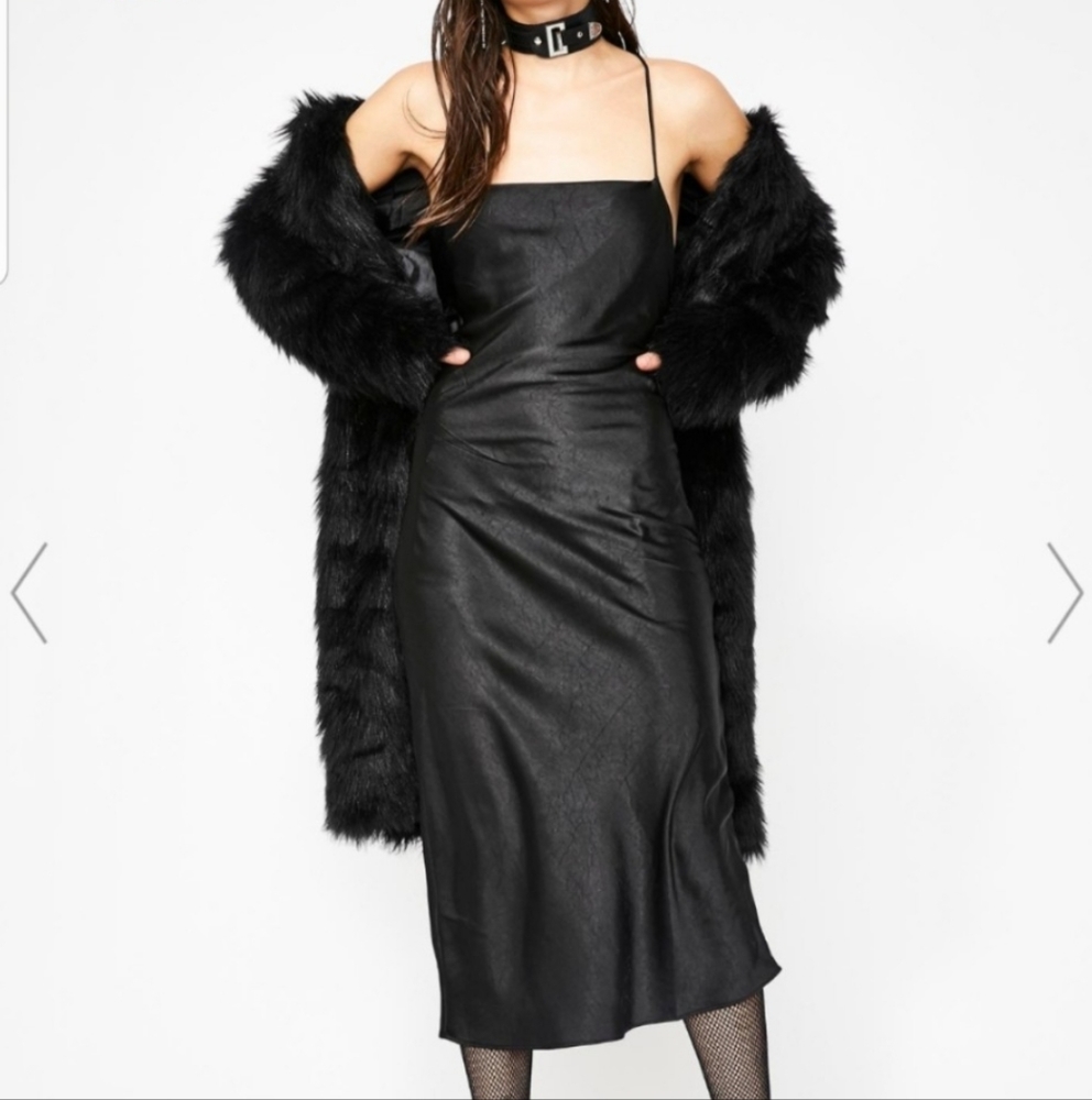 Black Satin Midi Dress